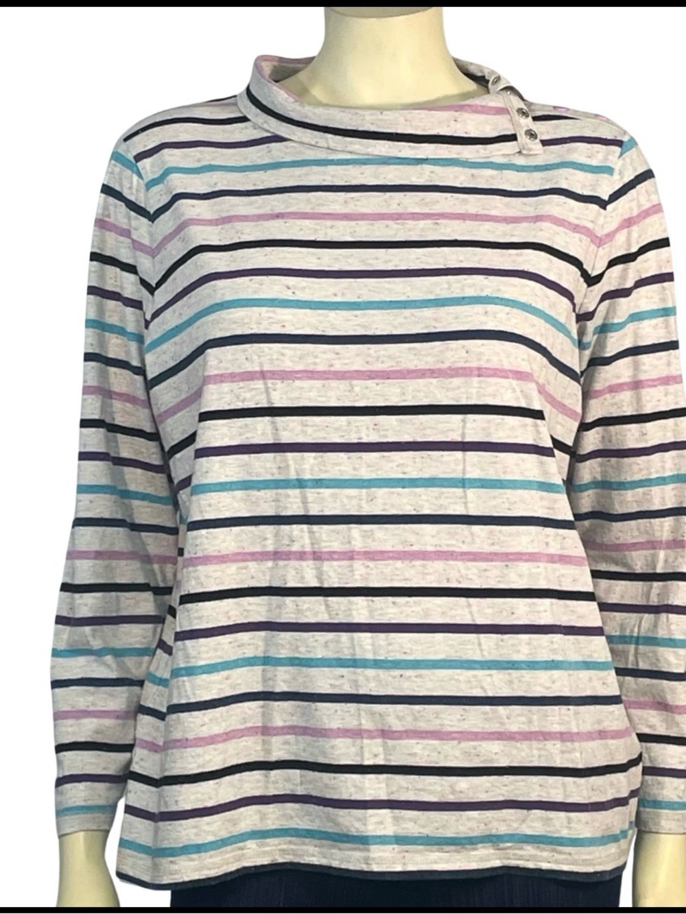 Talbots Speckled Striped Long Sleeve Top in Gray, Blue, Purple & Pink